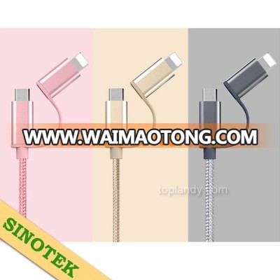 SINOTEK length 0.3-2.0m nylong braided 2 in 1 multi usb cable oem